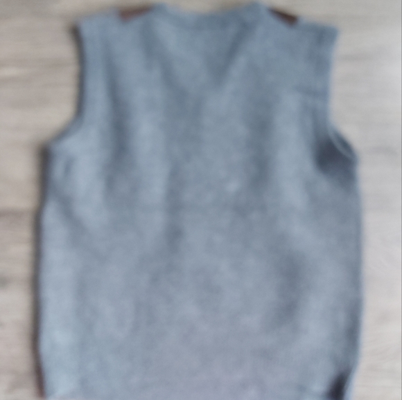 ETRO gray knit brown suede cashmere sweater v-neck vest. Large L - Picture 5 of 6